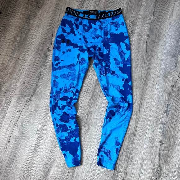 Under Armour Heat Gear Compression Tight Leggings Men’s Size M Blue Camo - Picture 1 of 6